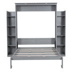 Queen Size Murphy Bed – Grey, MDF & Plywood, Shelves & LED Lights, Sleeps 1
