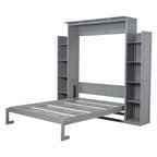 Queen Size Murphy Bed – Grey, MDF & Plywood, Shelves & LED Lights, Sleeps 1