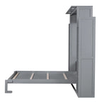 Queen Size Murphy Bed – Grey, MDF & Plywood, Shelves & LED Lights, Sleeps 1