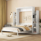 Queen Size Murphy Bed – Grey, MDF & Plywood, Shelves & LED Lights, Sleeps 1