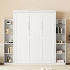 Queen Size Murphy Bed – Grey, MDF & Plywood, Shelves & LED Lights, Sleeps 1