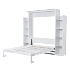 Queen Size Murphy Bed – Grey, MDF & Plywood, Shelves & LED Lights, Sleeps 1