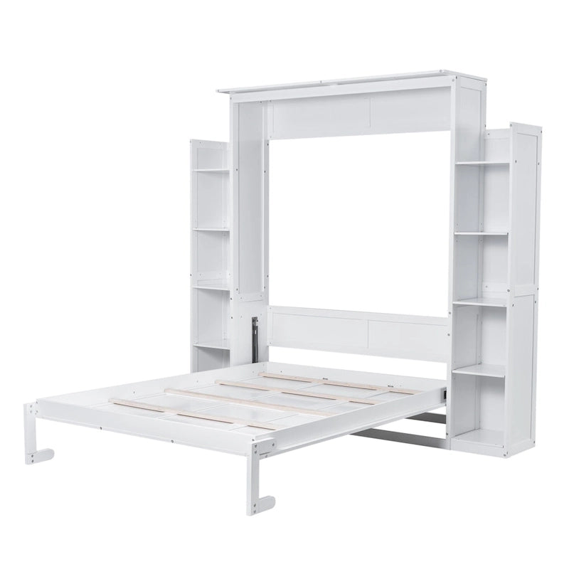Queen Size Murphy Bed – Grey, MDF & Plywood, Shelves & LED Lights, Sleeps 1