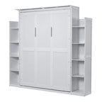 Queen Size Murphy Bed – Grey, MDF & Plywood, Shelves & LED Lights, Sleeps 1