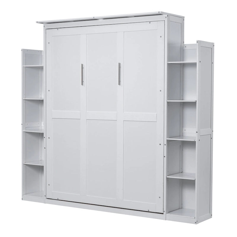 Queen Size Murphy Bed – Grey, MDF & Plywood, Shelves & LED Lights, Sleeps 1