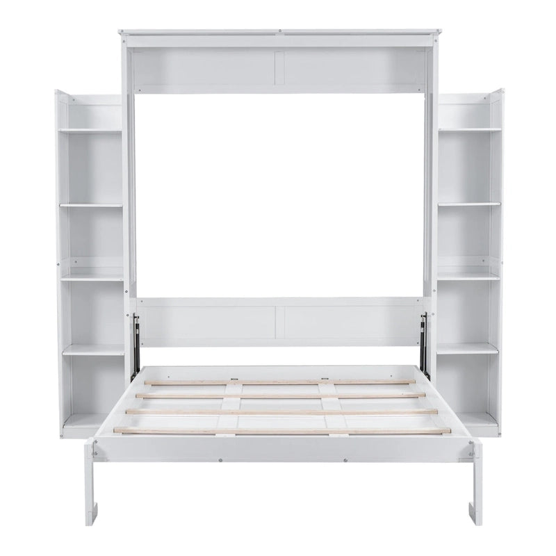 Queen Size Murphy Bed – Grey, MDF & Plywood, Shelves & LED Lights, Sleeps 1
