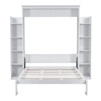 Queen Size Murphy Bed – Grey, MDF & Plywood, Shelves & LED Lights, Sleeps 1