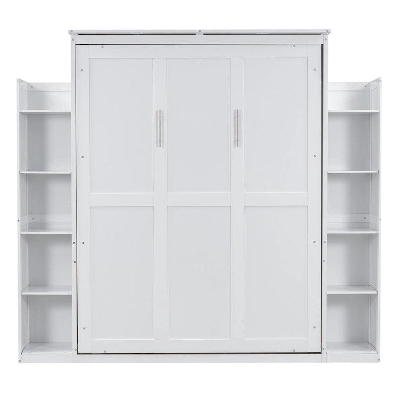 Queen Size Murphy Bed – Grey, MDF & Plywood, Shelves & LED Lights, Sleeps 1