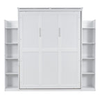 Queen Size Murphy Bed – Grey, MDF & Plywood, Shelves & LED Lights, Sleeps 1