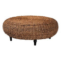 Round Handwoven Seagrass Coffee Table – Natural Brown, Bohemian Style, Turned Wood Legs