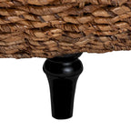 Round Handwoven Seagrass Coffee Table – Natural Brown, Bohemian Style, Turned Wood Legs