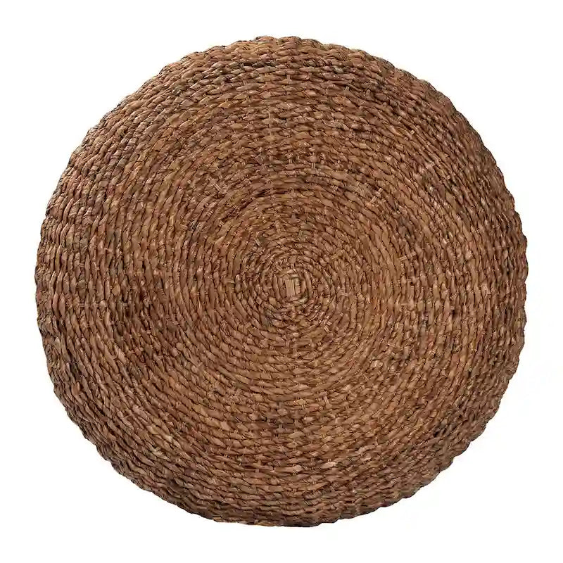 Round Handwoven Seagrass Coffee Table – Natural Brown, Bohemian Style, Turned Wood Legs