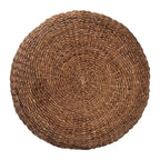 Round Handwoven Seagrass Coffee Table – Natural Brown, Bohemian Style, Turned Wood Legs