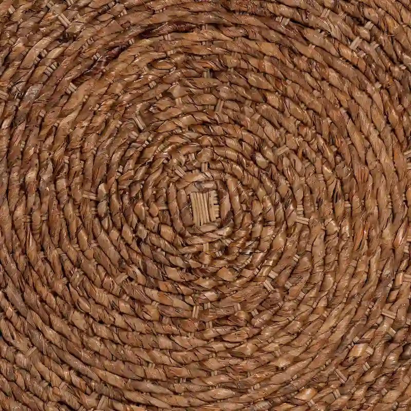 Round Handwoven Seagrass Coffee Table – Natural Brown, Bohemian Style, Turned Wood Legs