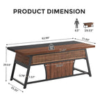 63-Inch Executive Office Desk – Walnut & Black, LED Light, Storage Shelf, Industrial Style