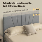 Linen Platform Bed Frame – Grey, Adjustable Headboard, 1 Pull-Out Drawer, Full / Queen, Sleeps 1
