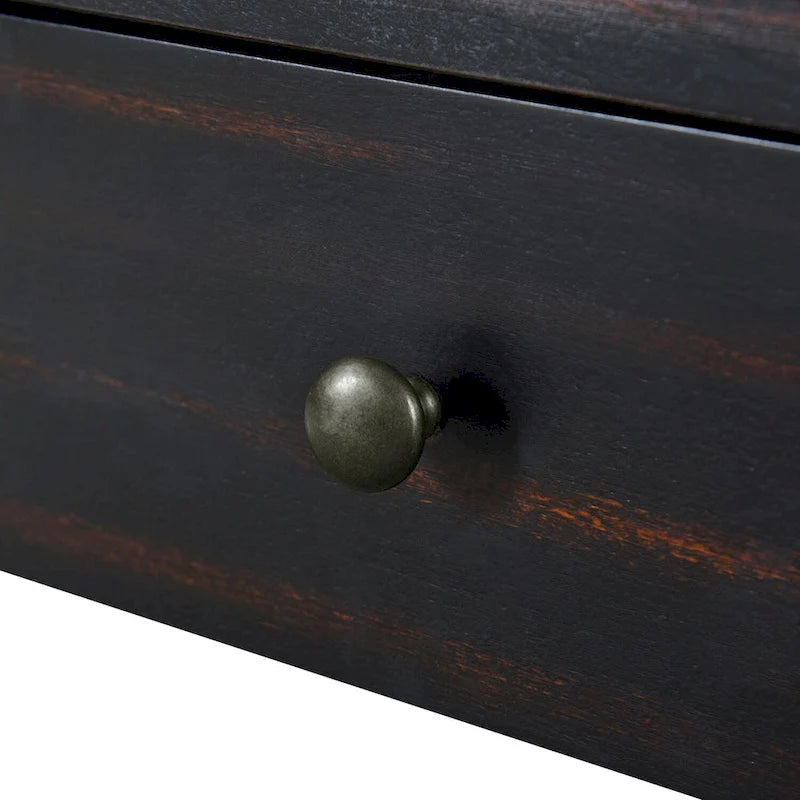 Curved Farmhouse Console Table – Navy / Natural / Distressed Black, 2-Drawer, Rustic Style