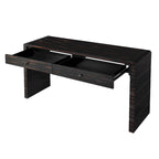 Curved Farmhouse Console Table – Navy / Natural / Distressed Black, 2-Drawer, Rustic Style