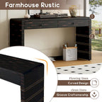Curved Farmhouse Console Table – Navy / Natural / Distressed Black, 2-Drawer, Rustic Style