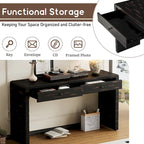 Curved Farmhouse Console Table – Navy / Natural / Distressed Black, 2-Drawer, Rustic Style