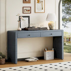 Curved Farmhouse Console Table – Navy / Natural / Distressed Black, 2-Drawer, Rustic Style