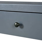 Curved Farmhouse Console Table – Navy / Natural / Distressed Black, 2-Drawer, Rustic Style