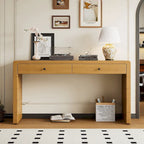 Curved Farmhouse Console Table – Navy / Natural / Distressed Black, 2-Drawer, Rustic Style