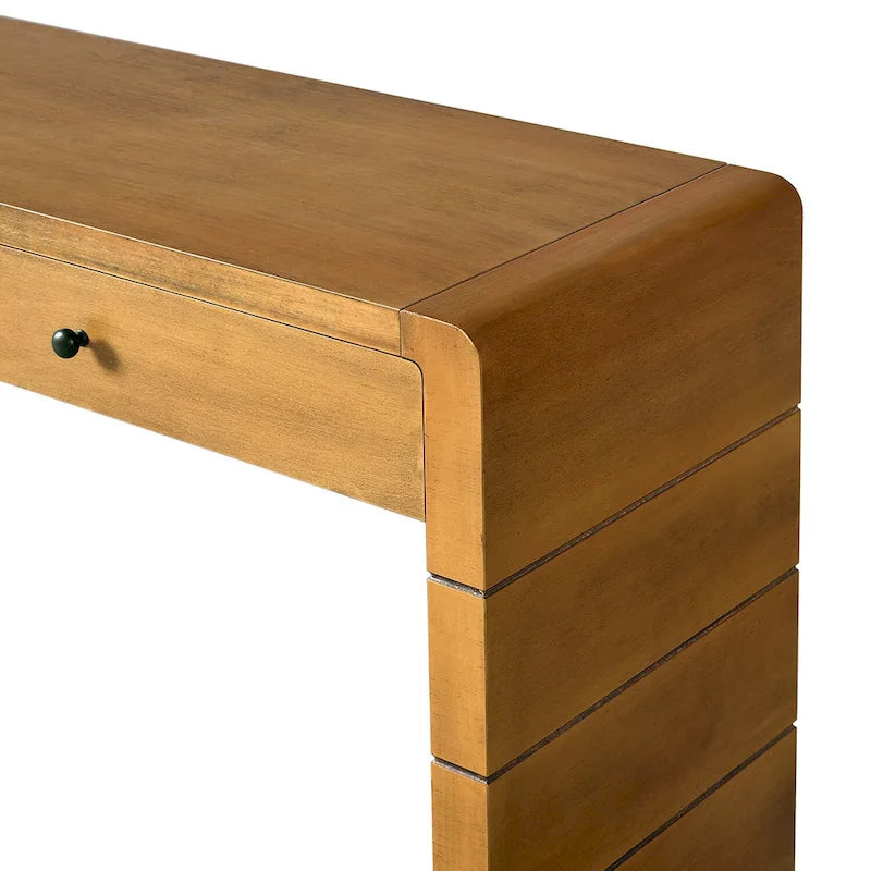 Curved Farmhouse Console Table – Navy / Natural / Distressed Black, 2-Drawer, Rustic Style