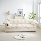 99-Inch Deep Seat Sofa – Yellow / Beige / Grey / Green, Chenille, Solid Wood Frame, Seats 3