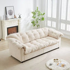 99-Inch Deep Seat Sofa – Yellow / Beige / Grey / Green, Chenille, Solid Wood Frame, Seats 3