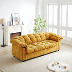 99-Inch Deep Seat Sofa – Yellow / Beige / Grey / Green, Chenille, Solid Wood Frame, Seats 3