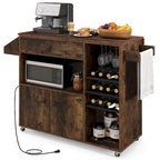 Kitchen Island Cart – White / Brown / Black, Drop-Leaf, Power Outlet, Wine Rack, Microwave Shelf, Casters