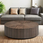 Round Pedestal Coffee Table – Black / Walnut, Modern Style, Wood Veneer, Seats 1