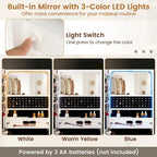 Wall-Mounted Jewelry Cabinet Armoire – White, Full-Length Mirror, LED Lighting, Flip-Down Vanity, Lockable
