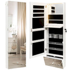 Wall-Mounted Jewelry Cabinet Armoire – White, Full-Length Mirror, LED Lighting, Flip-Down Vanity, Lockable
