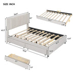 Linen Platform Bed – Gray / Beige, Foam Headboard, 2 Drawers & Trundle, Full / Queen, Sleeps 1