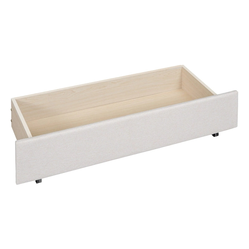 Linen Platform Bed – Gray / Beige, Foam Headboard, 2 Drawers & Trundle, Full / Queen, Sleeps 1