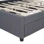 Linen Platform Bed – Gray / Beige, Foam Headboard, 2 Drawers & Trundle, Full / Queen, Sleeps 1