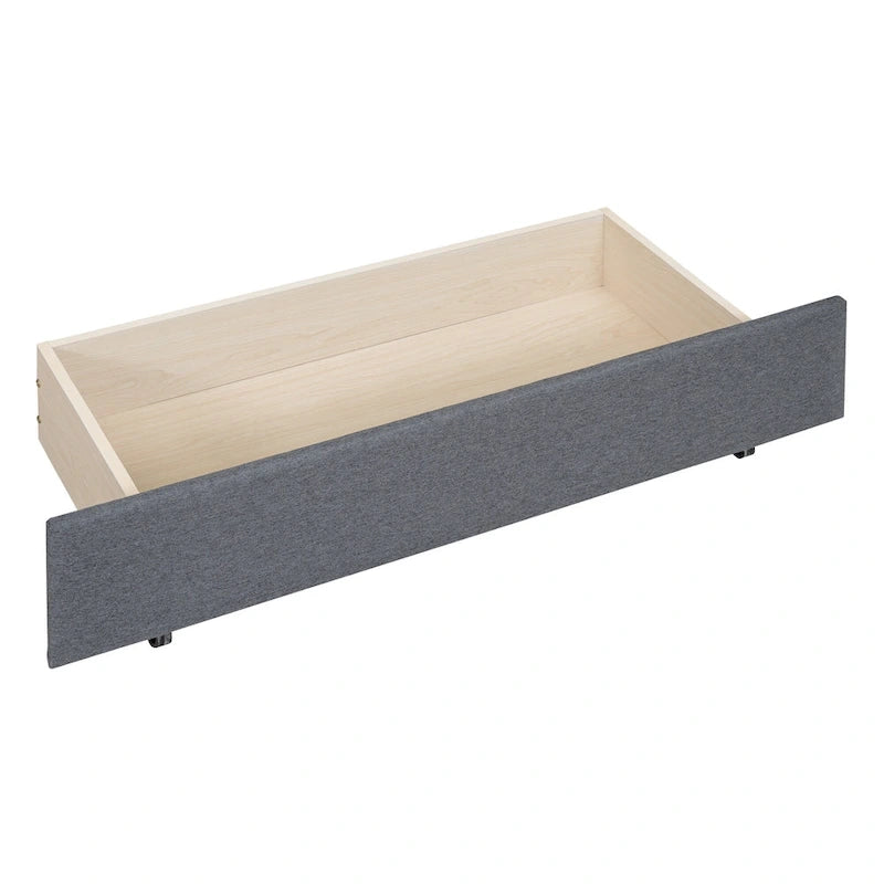 Linen Platform Bed – Gray / Beige, Foam Headboard, 2 Drawers & Trundle, Full / Queen, Sleeps 1