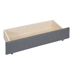 Linen Platform Bed – Gray / Beige, Foam Headboard, 2 Drawers & Trundle, Full / Queen, Sleeps 1