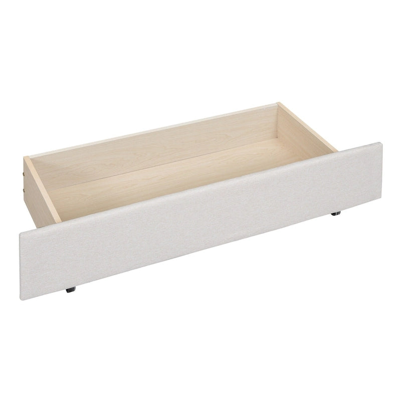 Linen Platform Bed – Gray / Beige, Foam Headboard, 2 Drawers & Trundle, Full / Queen, Sleeps 1