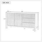 Wave-Pattern Sideboard – Navy Blue, MDF, Acacia Wood Legs, Aluminum Handles, 2 Doors & 3 Drawers