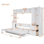 White Full Size Murphy Bed with Built-in Shelf and Drawers