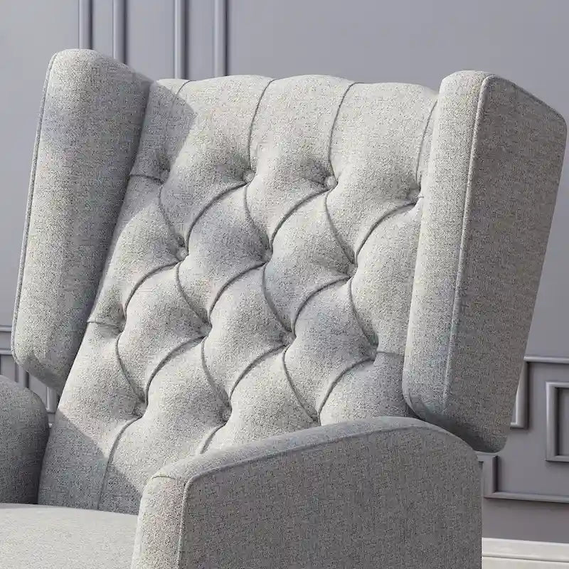 Wingback Push-Back Recliner – Grey Fabric, Mid-Century Style, Button-Tufted, Seats 1