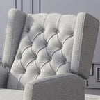 Wingback Push-Back Recliner – Grey Fabric, Mid-Century Style, Button-Tufted, Seats 1