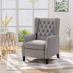 Wingback Push-Back Recliner – Grey Fabric, Mid-Century Style, Button-Tufted, Seats 1