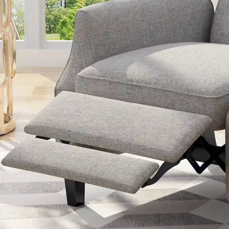 Wingback Push-Back Recliner – Grey Fabric, Mid-Century Style, Button-Tufted, Seats 1