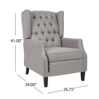 Wingback Push-Back Recliner – Grey Fabric, Mid-Century Style, Button-Tufted, Seats 1