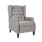 Wingback Push-Back Recliner – Grey Fabric, Mid-Century Style, Button-Tufted, Seats 1