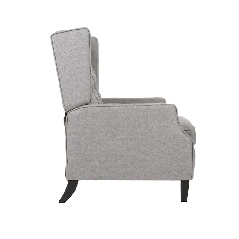 Wingback Push-Back Recliner – Grey Fabric, Mid-Century Style, Button-Tufted, Seats 1